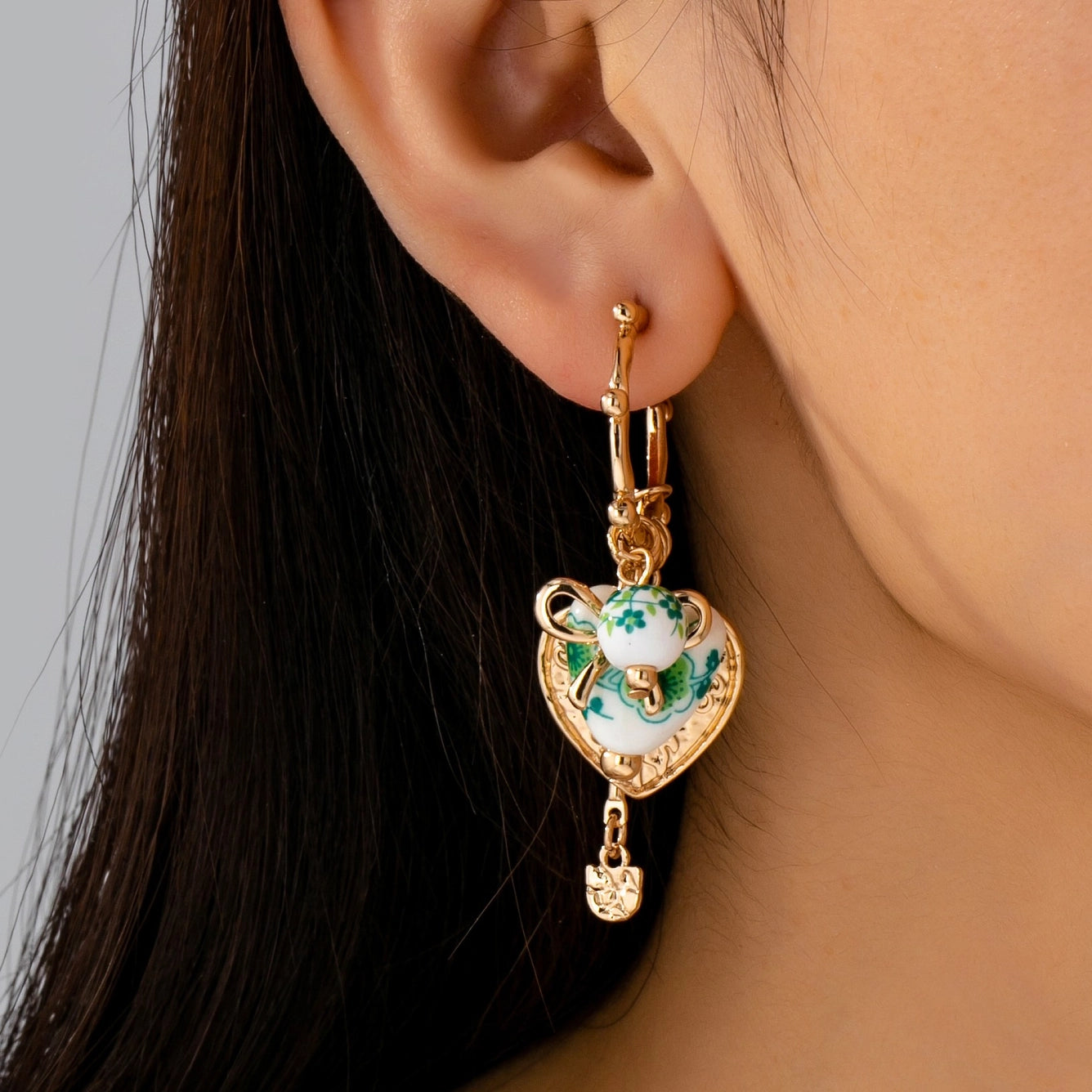 Chinoiserie Floral Charm Hoop Earrings