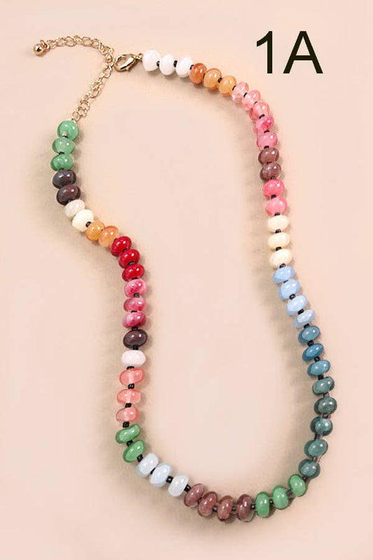 Natural Agate Glass Bead Necklace