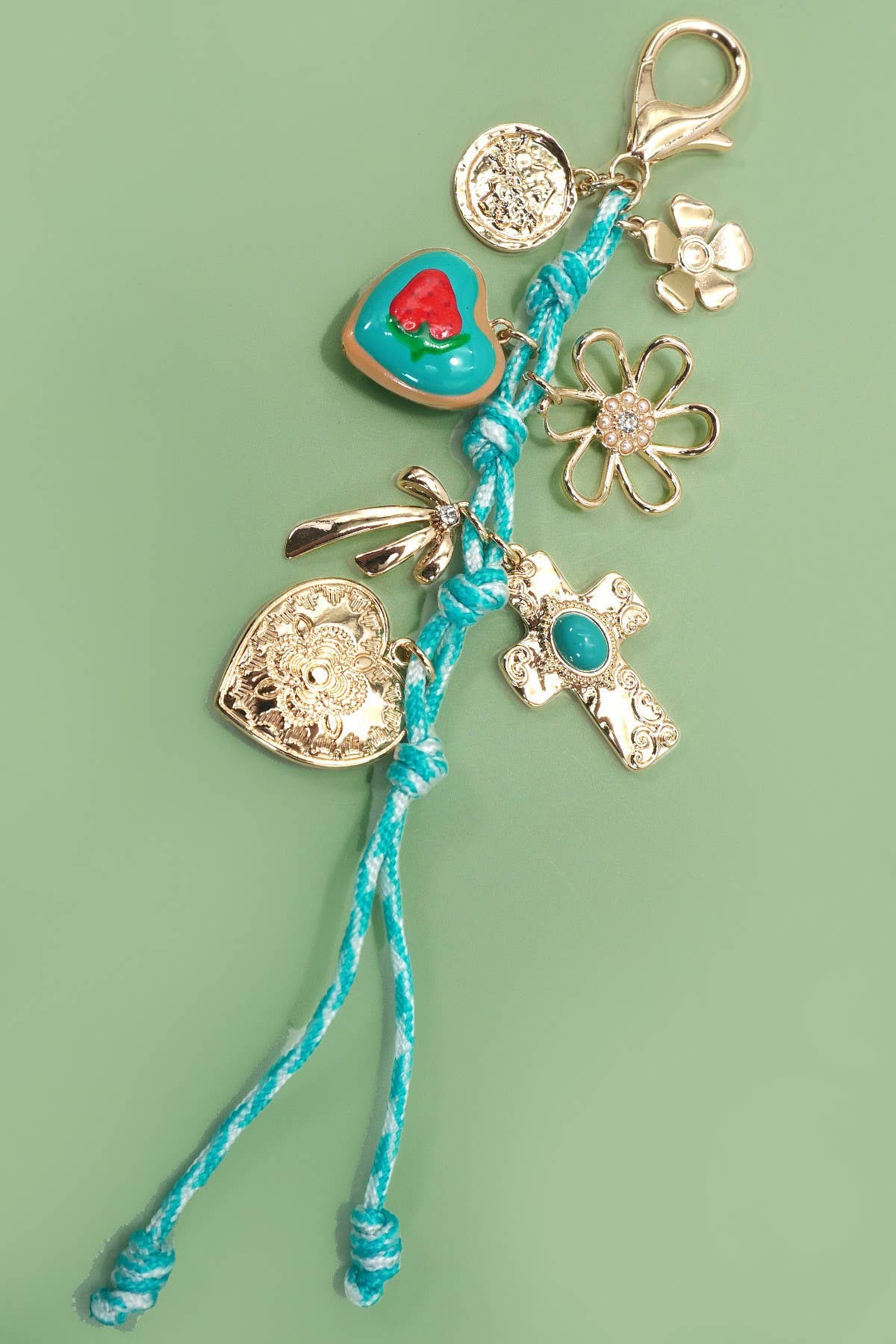 Cross & Porcelain Strawberry Rope Bag Charm