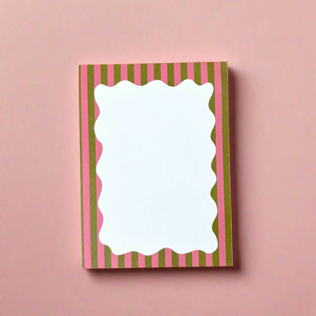 4x5.5in Notepad - Scalloped Pink & Green Stripes