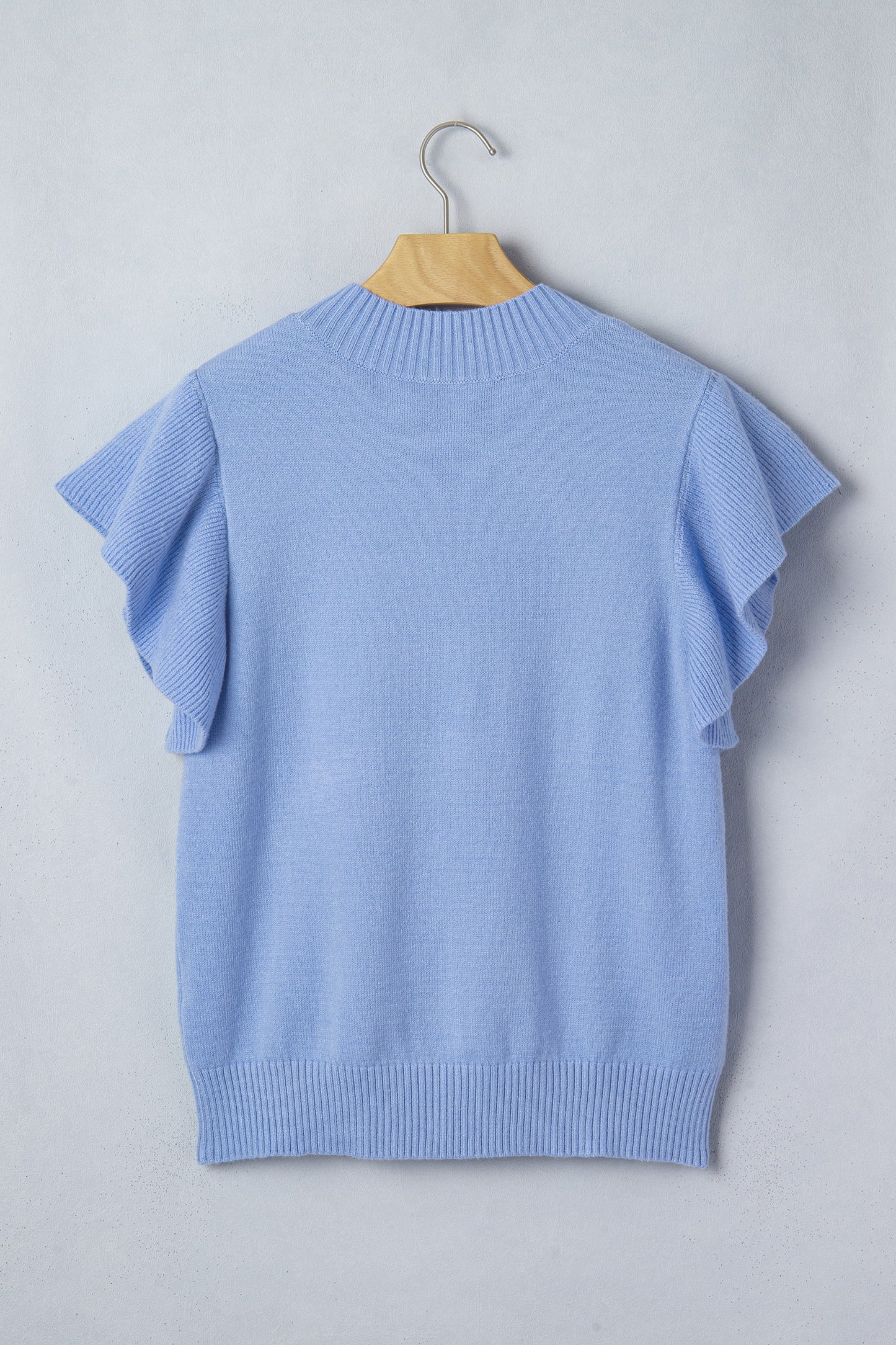 Blue Ruffled Short Sleeve Sweater