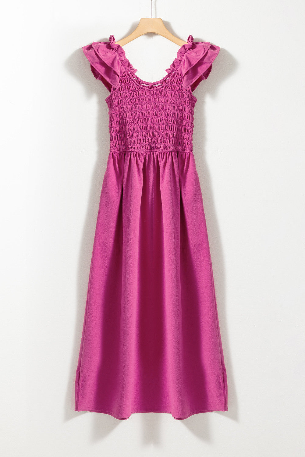 Ruffled Straps Smocked Ruched Maxi Dress