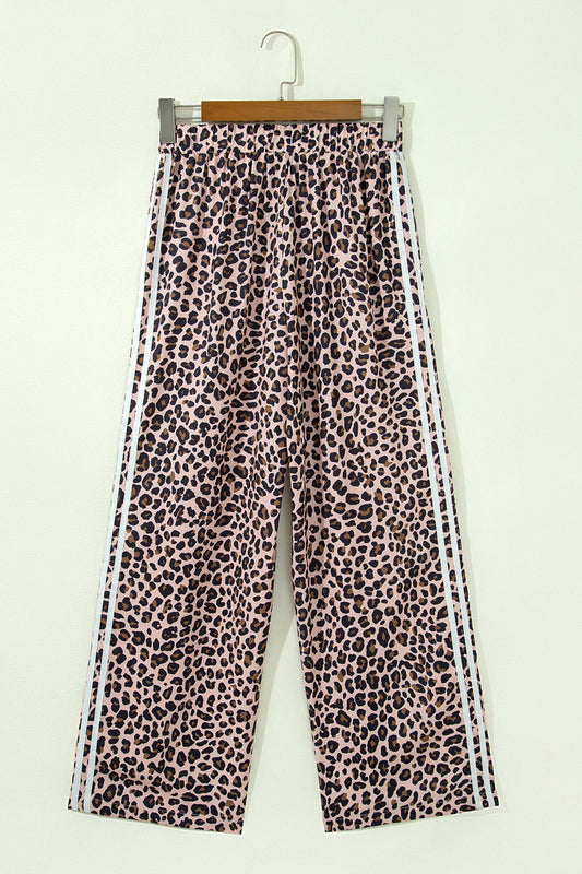 Leopard & Side Striped Wide Leg Pants
