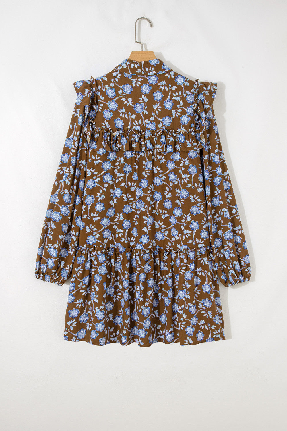 Brown & Floral Print Long Sleeve Dress