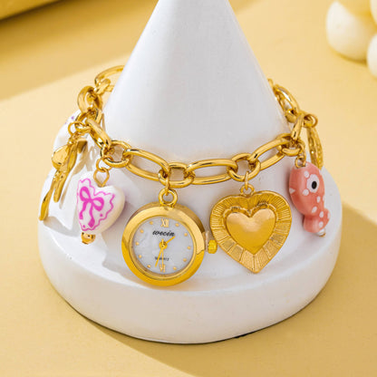 Vintage Pink Polka Dot Charm Watch Bracelet