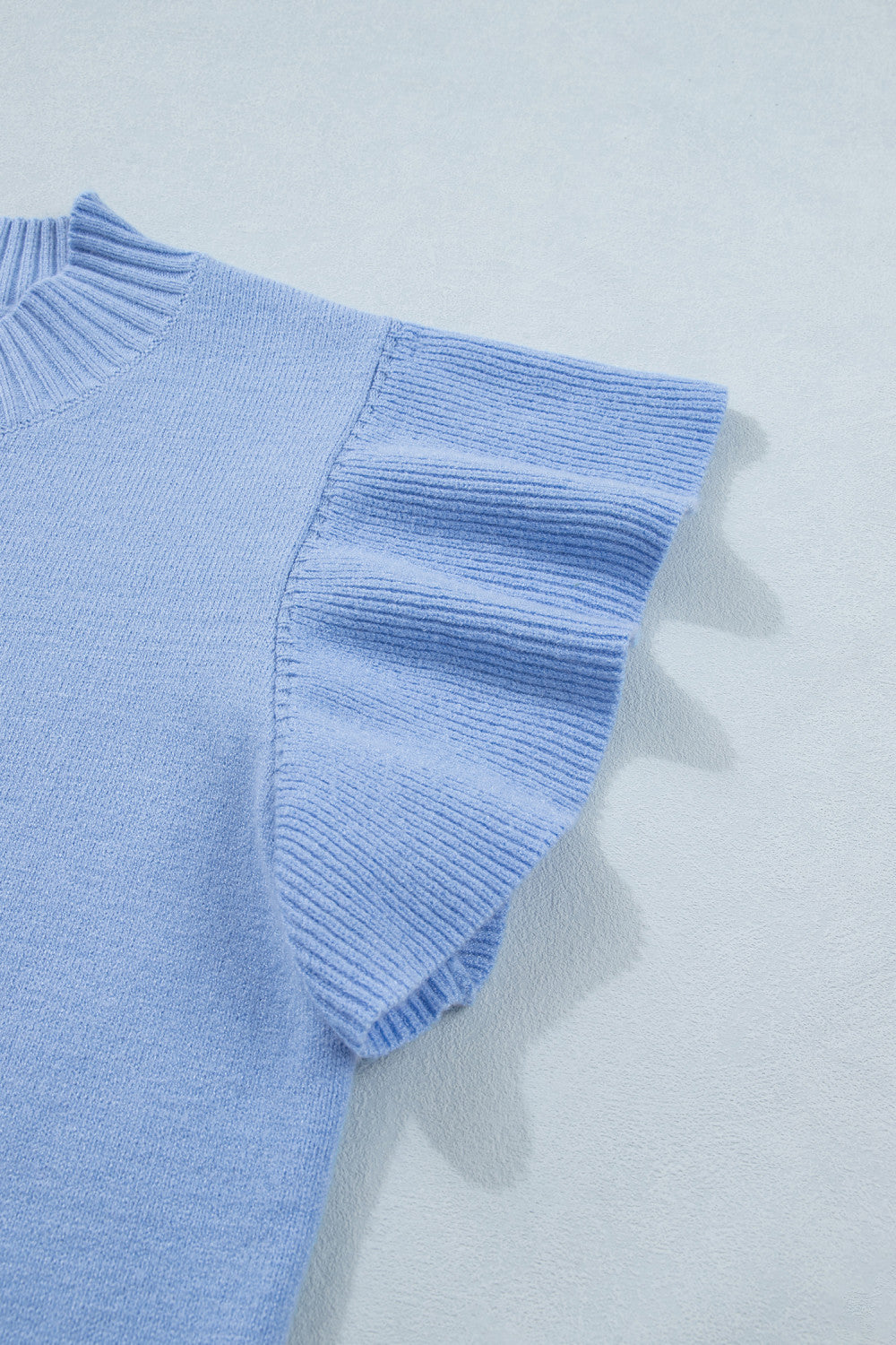 Blue Ruffled Short Sleeve Sweater