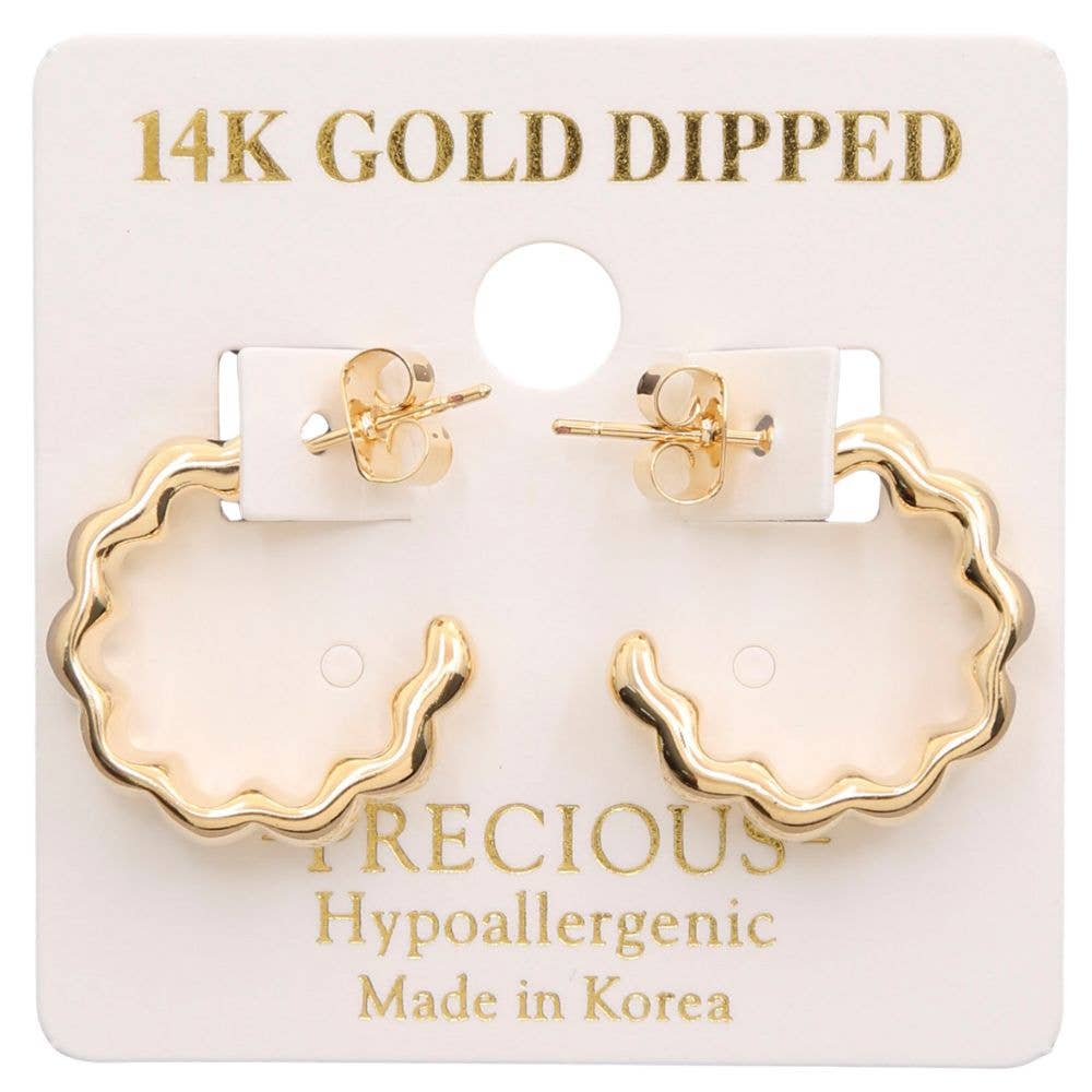 Gold Dipped Wavy Open Hoop Earrings