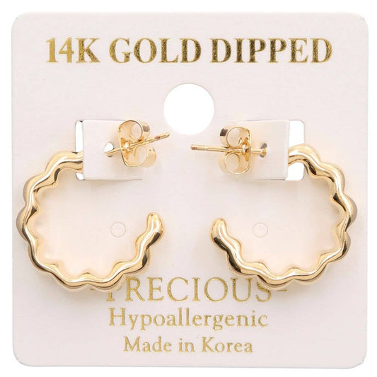 Gold Dipped Wavy Open Hoop Earrings