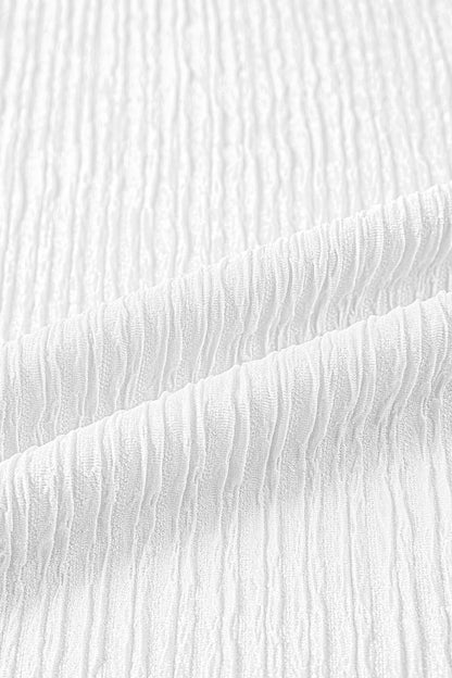 White Textured Ruffle Trim Top