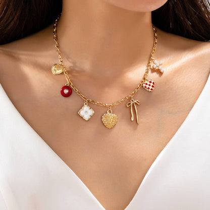 Heart Bow Cross Checker heart Charm Necklace
