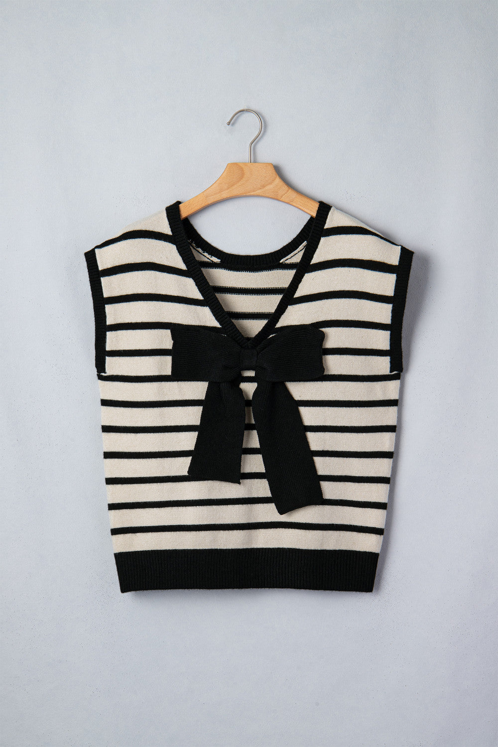 Stripe Bow Short Sleeve Sweater