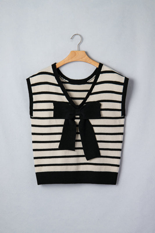 Stripe Bow Short Sleeve Sweater