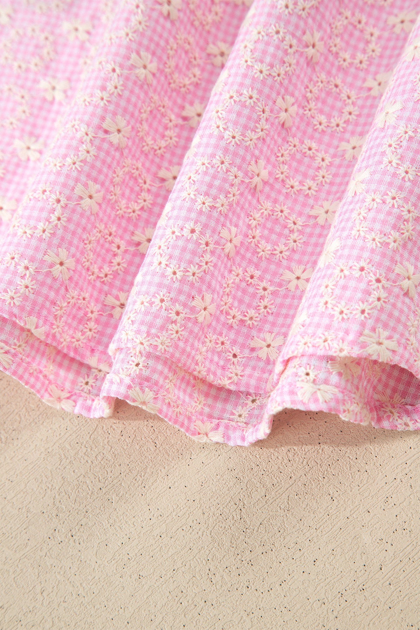 Pink  Lace Trim Flutter Sleeve Blouse