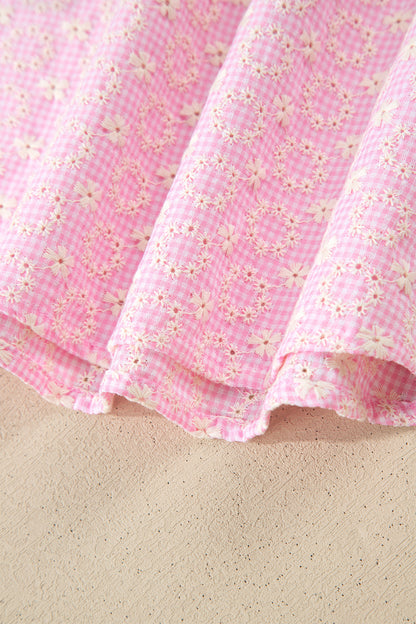 Pink  Lace Trim Flutter Sleeve Blouse
