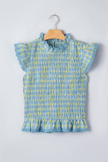 Gingham Smocked Lace Trim Tank Top