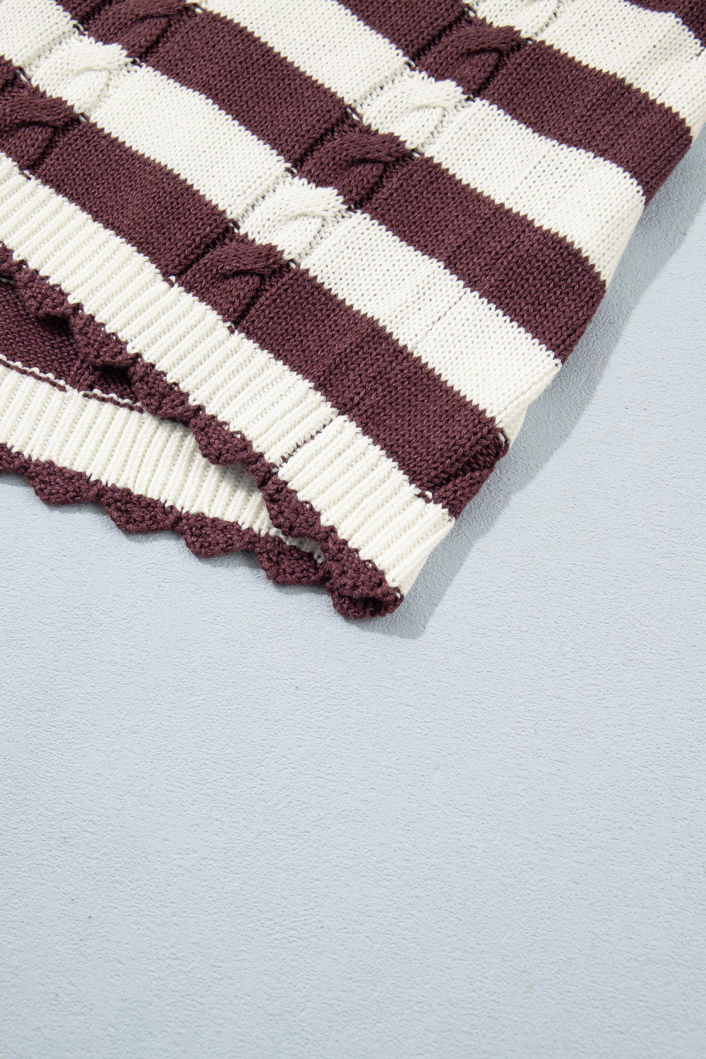 Brown Stripe Short Sleeve Sweater