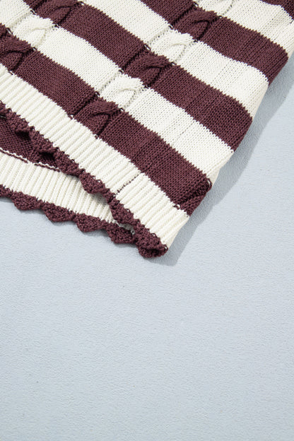 Brown Stripe Short Sleeve Sweater