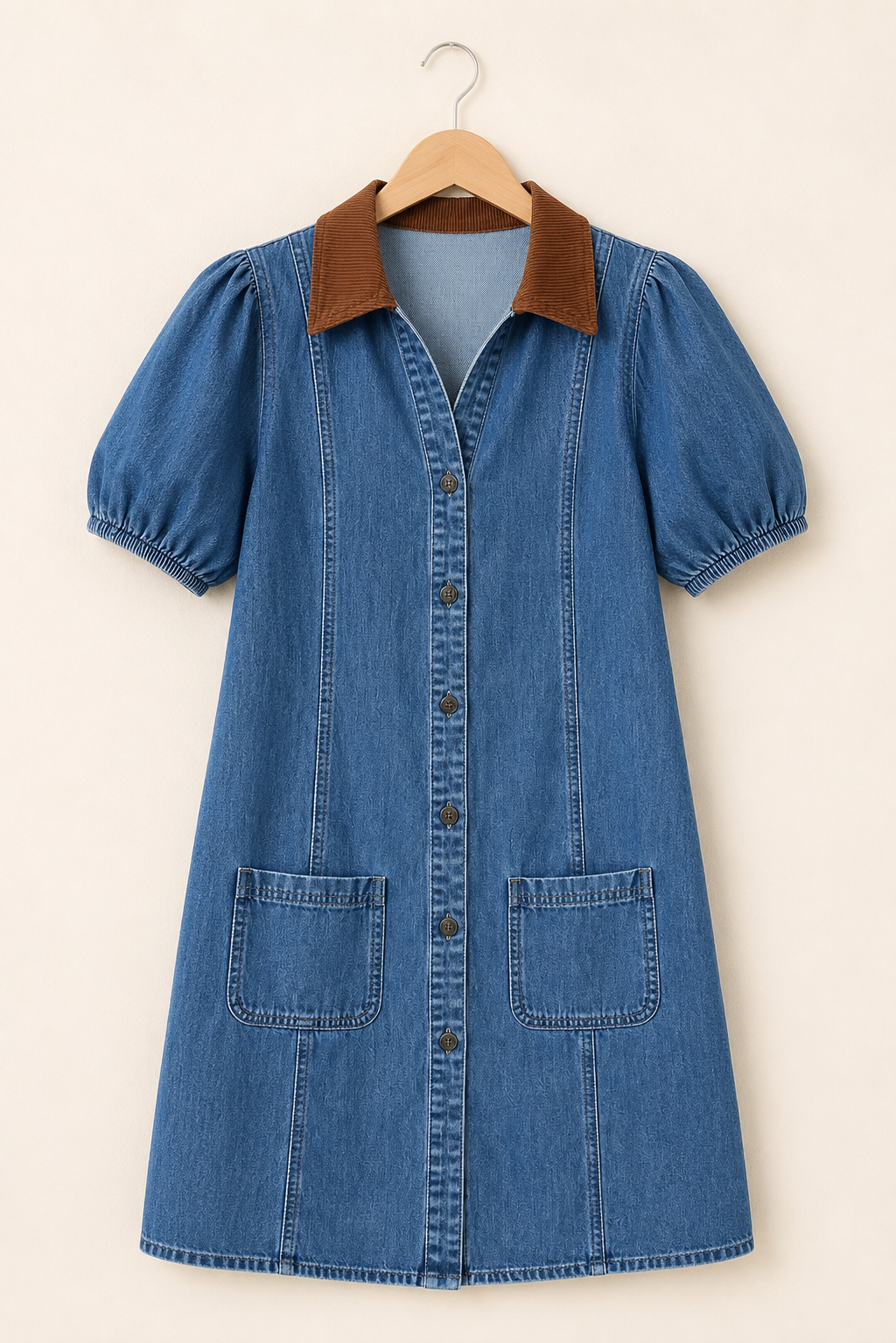 Denim Contrast Collar Shirt Dress