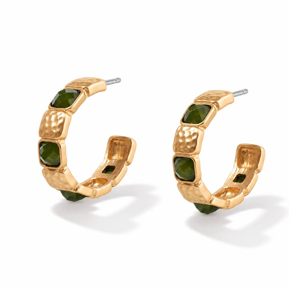 Hammered Textured & Stone Hoop Earring