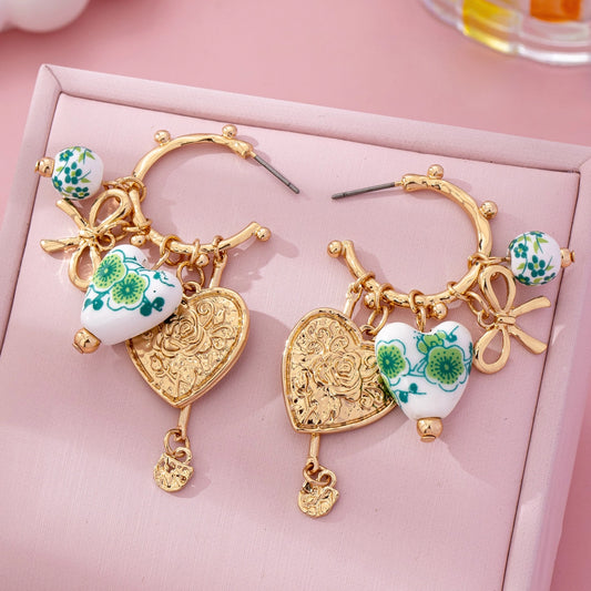 Chinoiserie Floral Charm Hoop Earrings