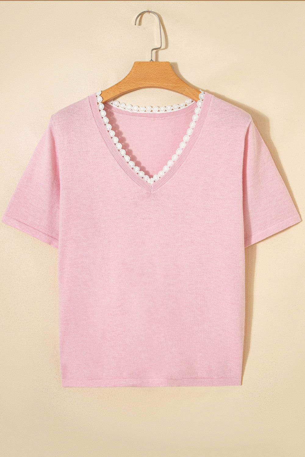 Pink Lace Trim V Neck