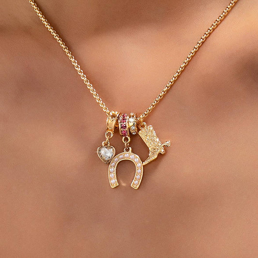 Western Rhinestone Horseshoe Charm Necklace