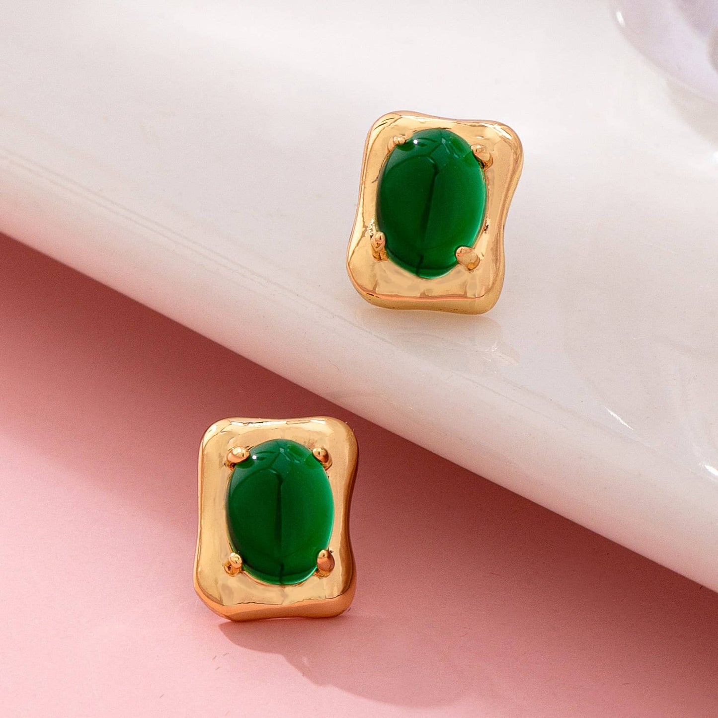 Rectangle Gold Frame Stud Earrings