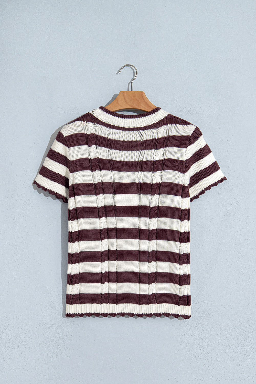 Brown Stripe Short Sleeve Sweater