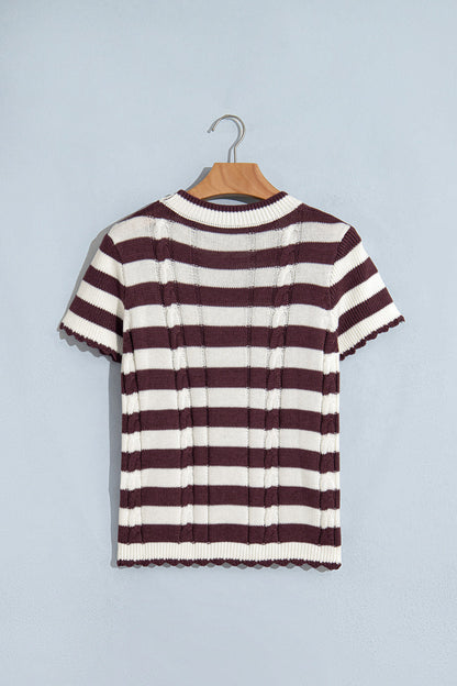 Brown Stripe Short Sleeve Sweater