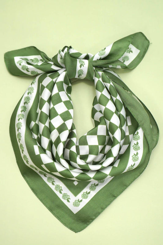 Checker Print Silky Feel Scarf