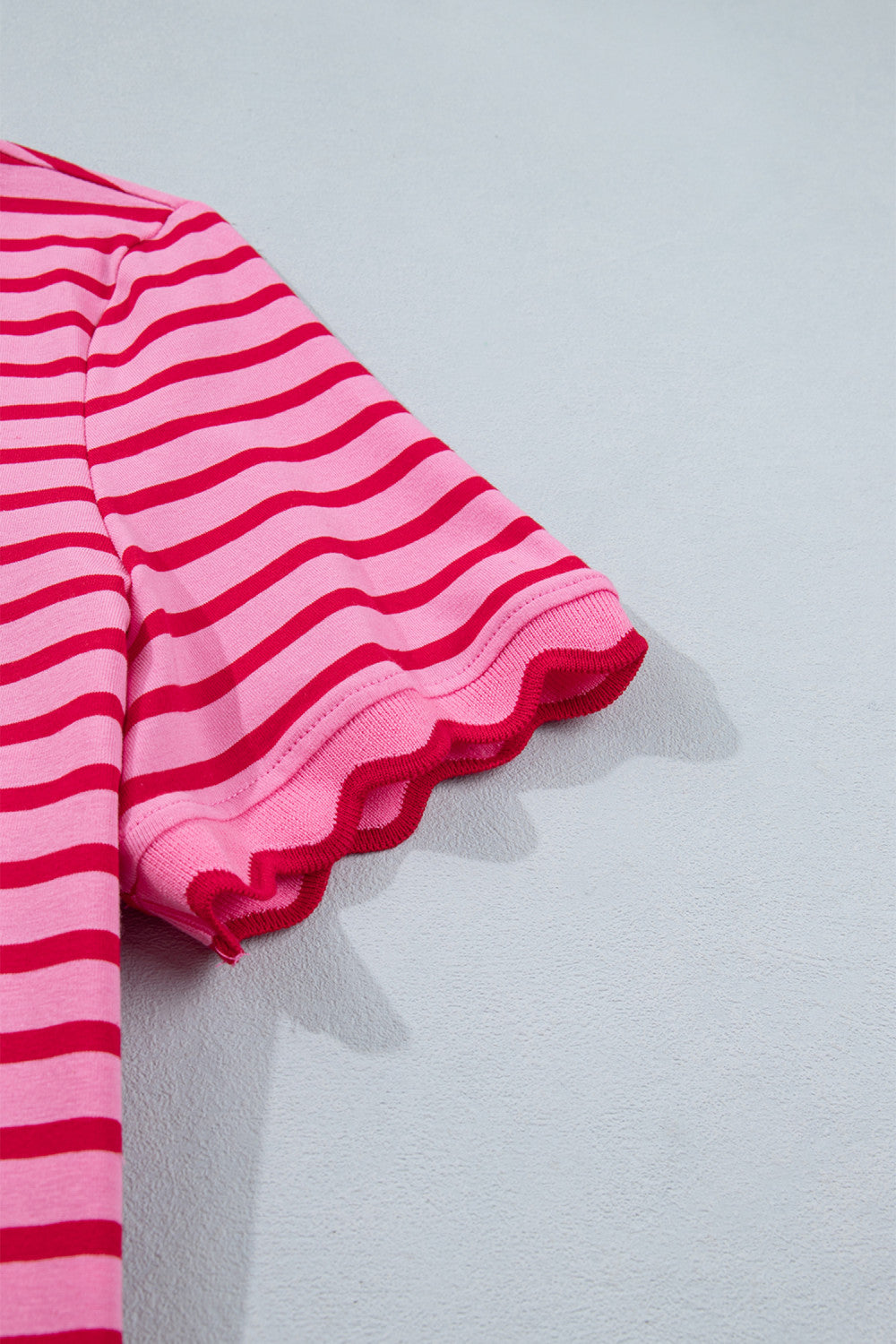 Pink Striped Scallop Trim Tee
