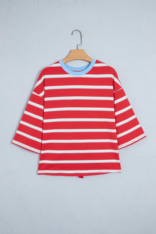 Red Stripped Cutout Back Tee