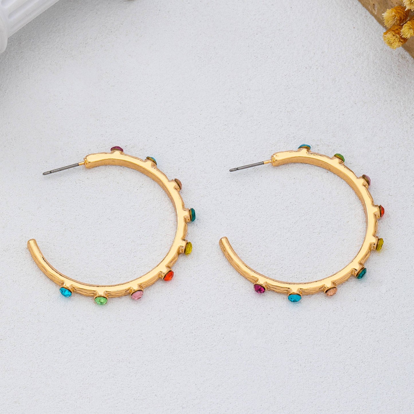 Multi Color Gemstone Hoop Earrings