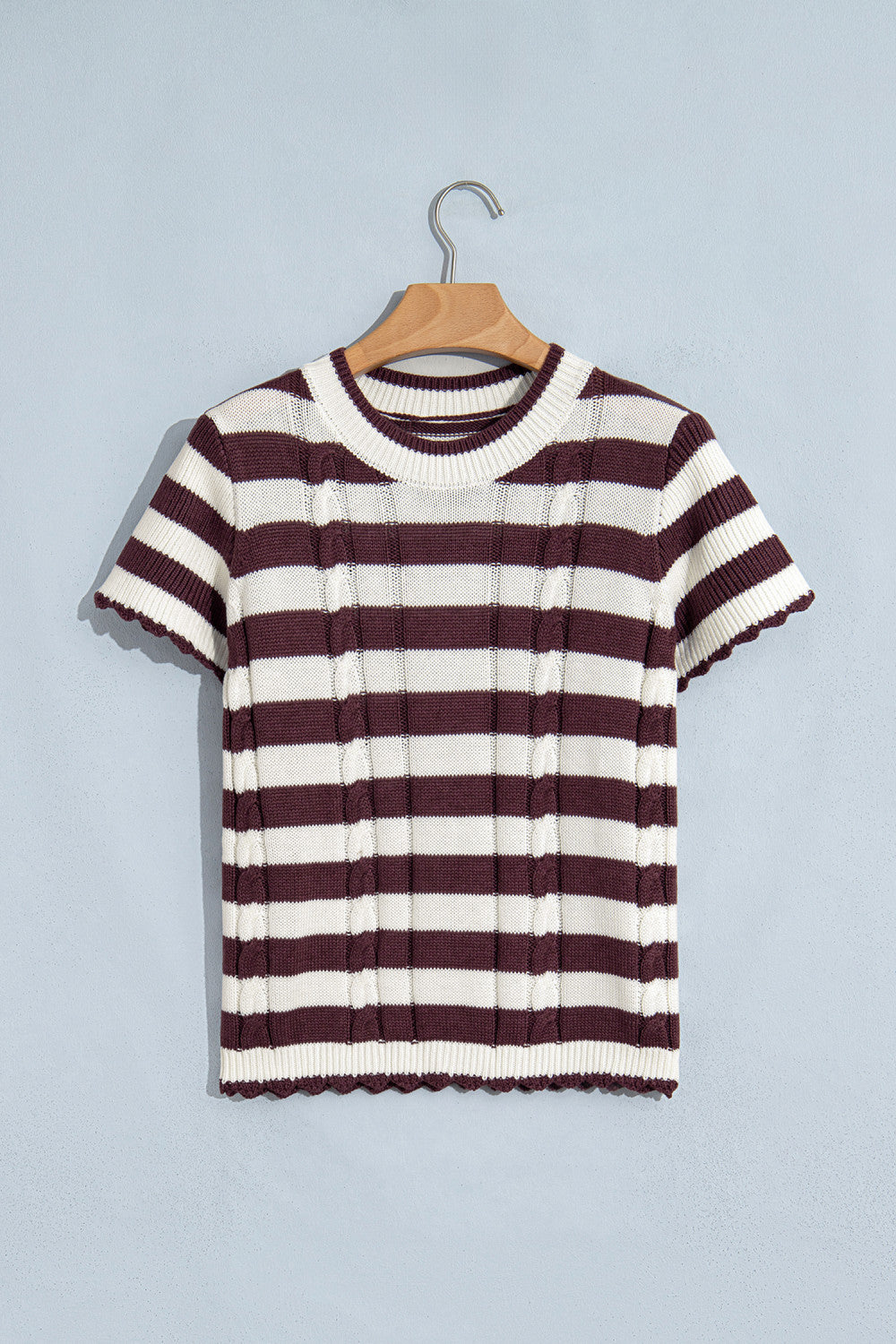 Brown Stripe Short Sleeve Sweater