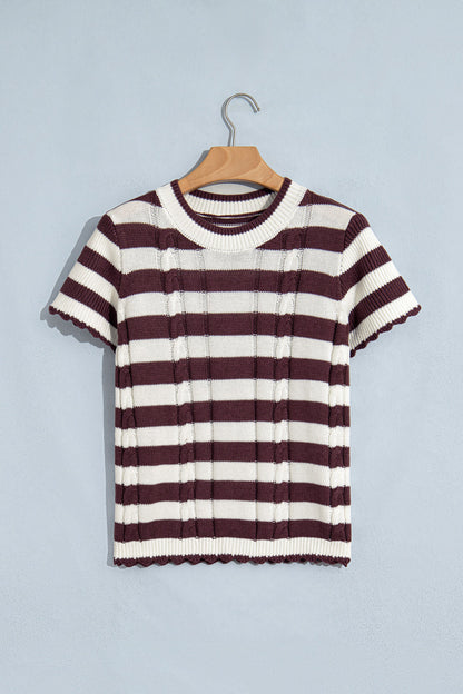 Brown Stripe Short Sleeve Sweater