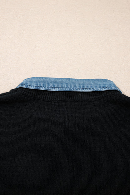 Black & Denim Collar Sweater Vest
