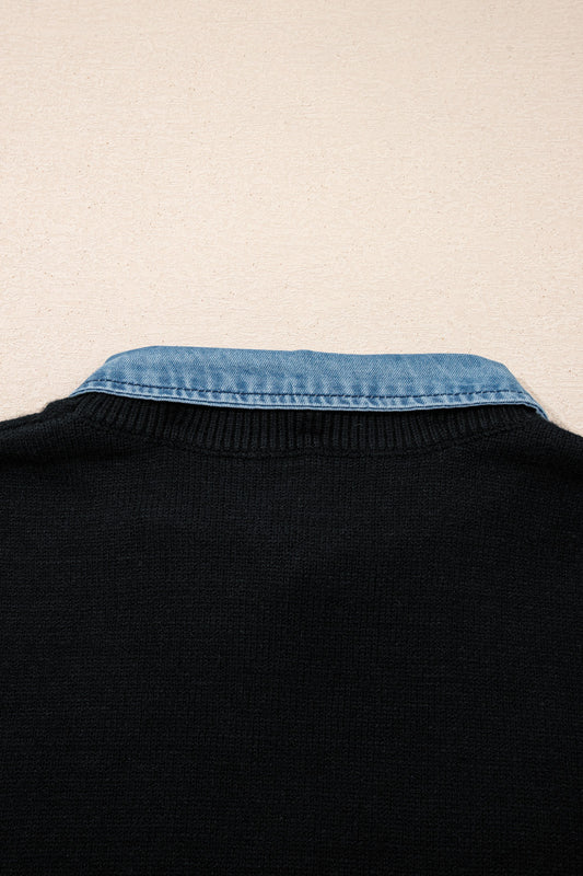 Black & Denim Collar Sweater Vest