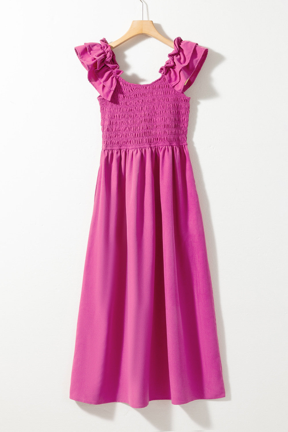 Ruffled Straps Smocked Ruched Maxi Dress