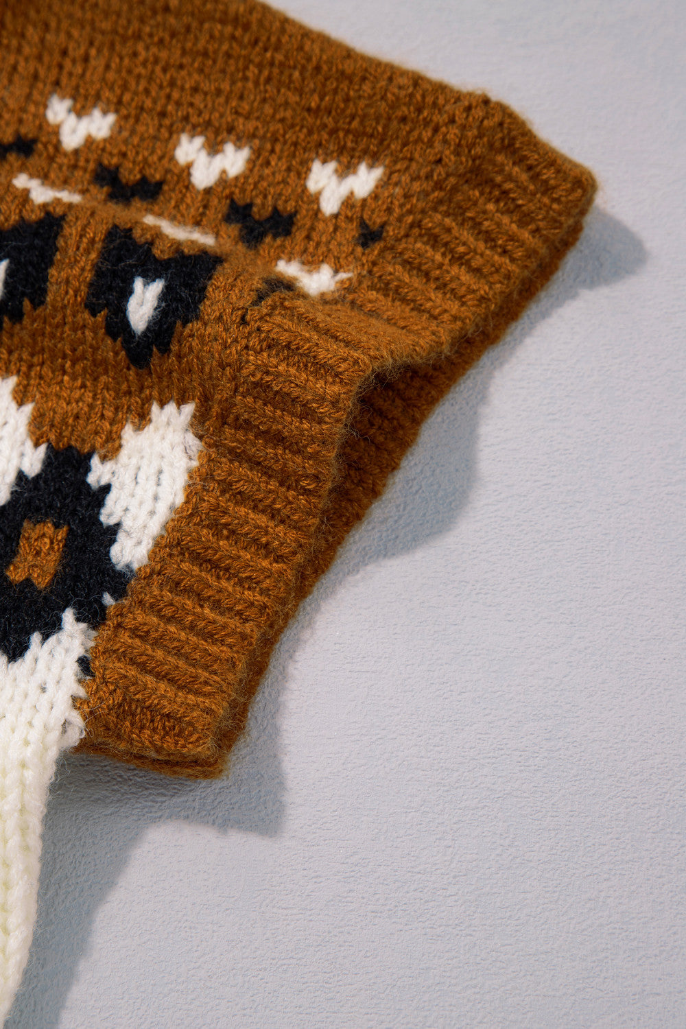 Brown V Neck Short Sleeve Sweater