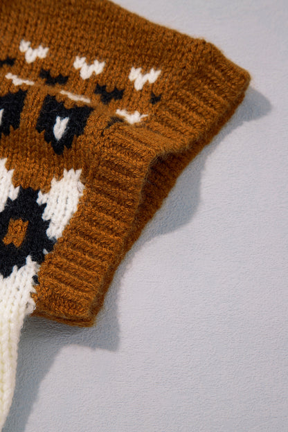 Brown V Neck Short Sleeve Sweater