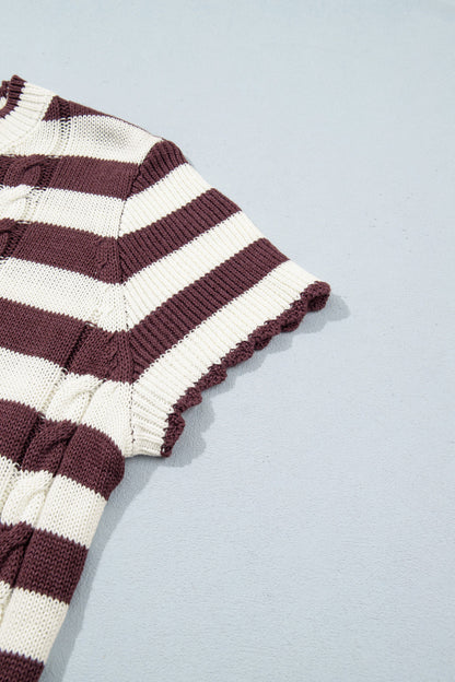 Brown Stripe Short Sleeve Sweater