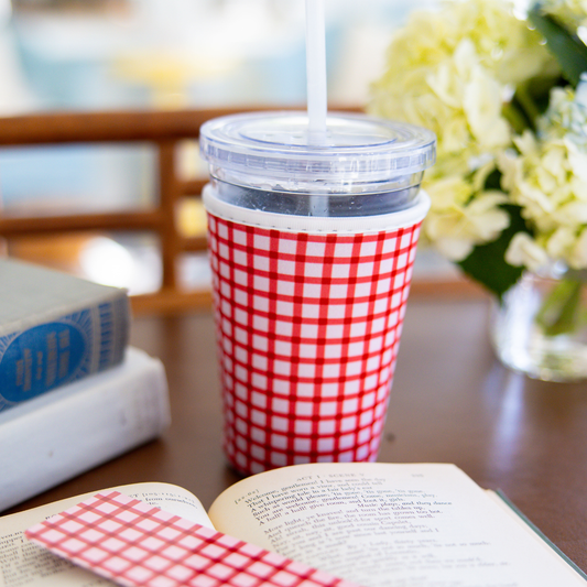 Small Red Gingham Ice Coffee Sleeve