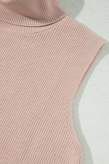 Beige Sleeveless Turtleneck