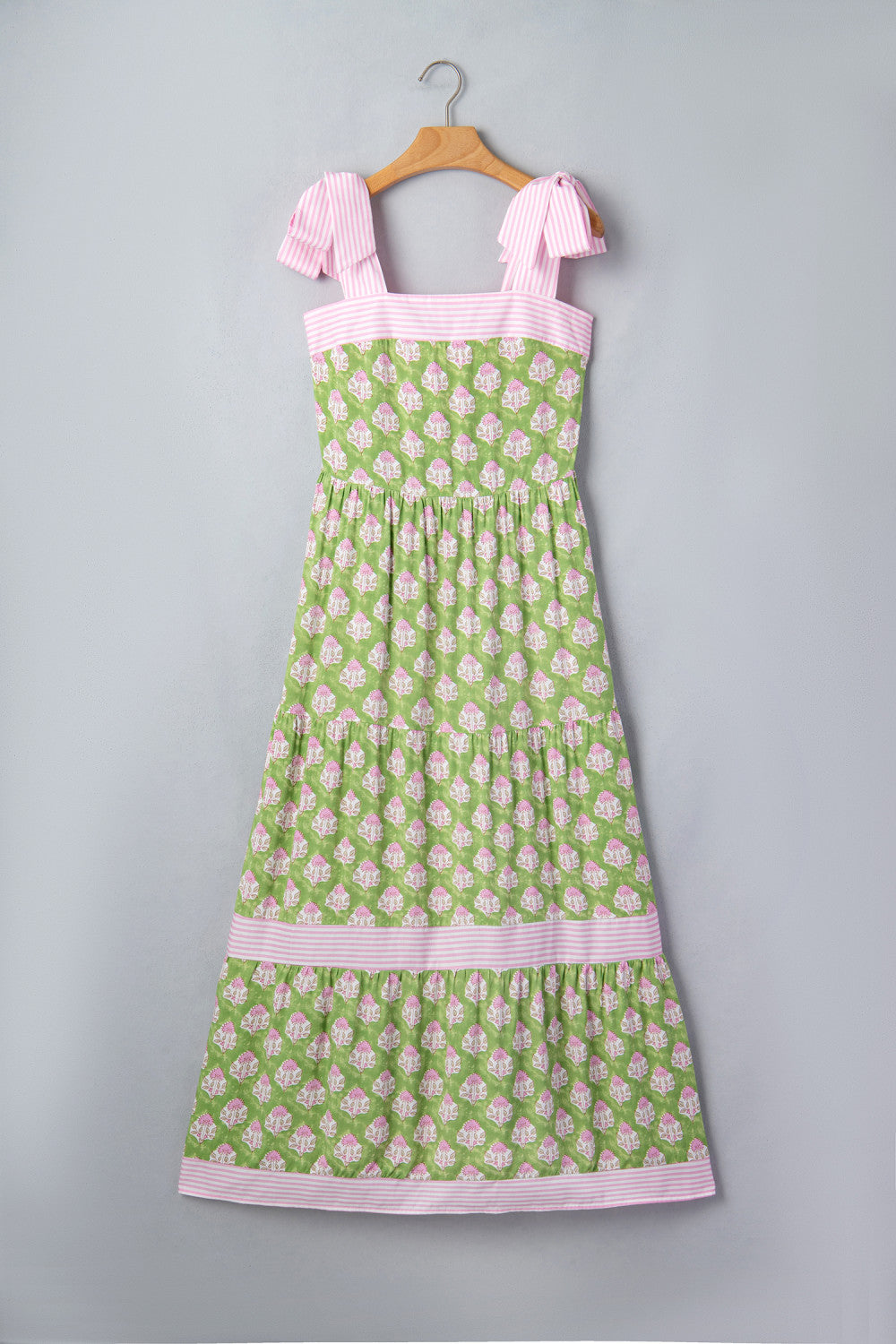 Green Floral Print Knot Straps Maxi
