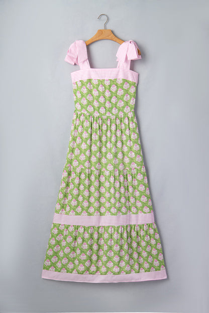 Green Floral Print Knot Straps Maxi