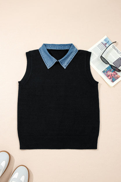 Black & Denim Collar Sweater Vest