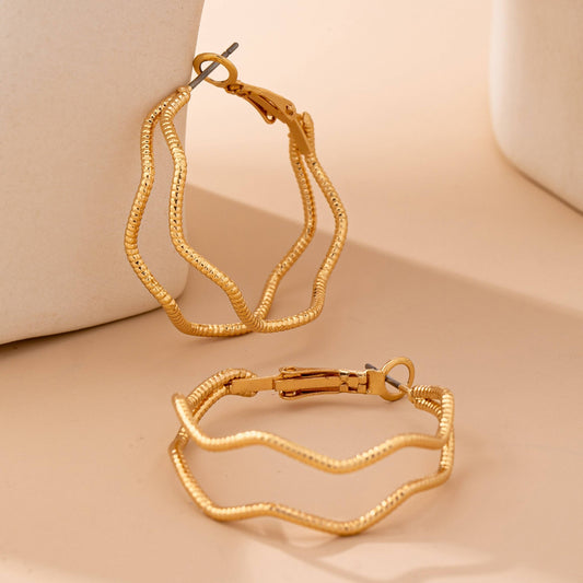 Textured Wavy Gold Hoop Earrings