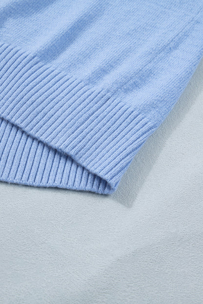 Blue Ruffled Short Sleeve Sweater