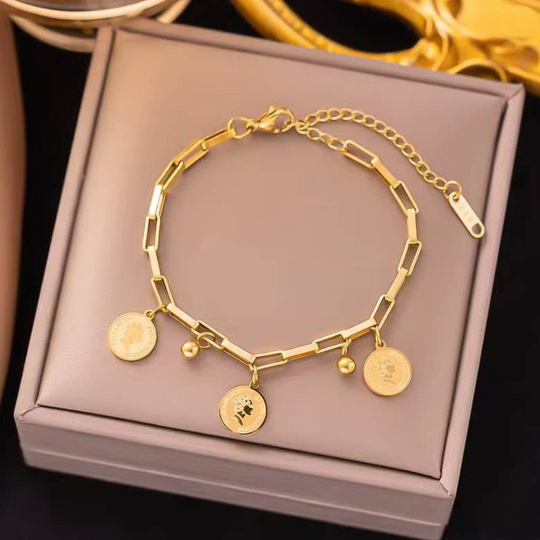18K STAINLESS STEEL TARNISH FREE COIN BRACELET