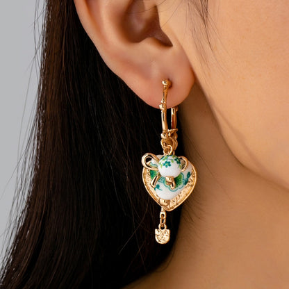 Chinoiserie Floral Charm Hoop Earrings